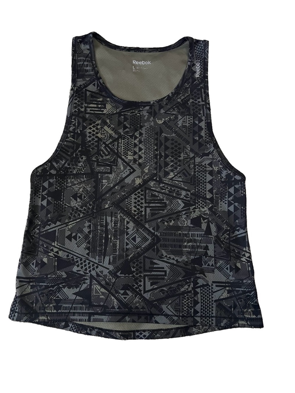 Reebok Speedwick Black & Gray Abstract Athletic Tank Top Women’s Size L